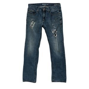 Industry Supply co Mens Jeans Blue Size 34x34 Denim Distressed Relaxed Straight
